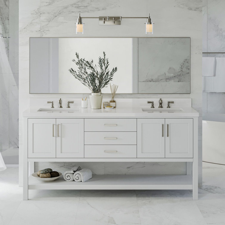 Magnolia 73" White Quartz Double Sink Freestanding Vanity