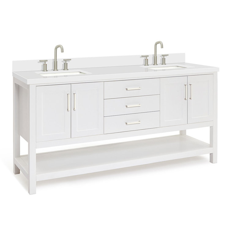 Magnolia 73" White Quartz Double Sink Freestanding Vanity