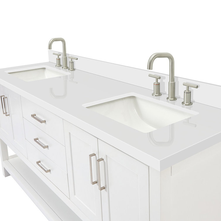 Magnolia 73" White Quartz Double Sink Freestanding Vanity