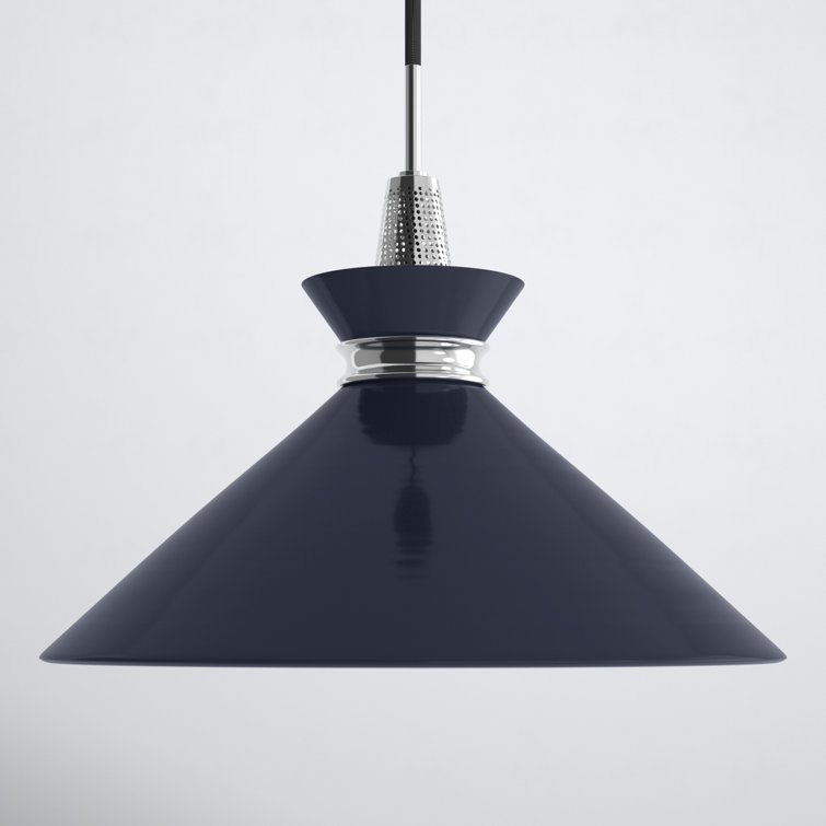 Polished Nickel and Navy Metal Cone Pendant Light