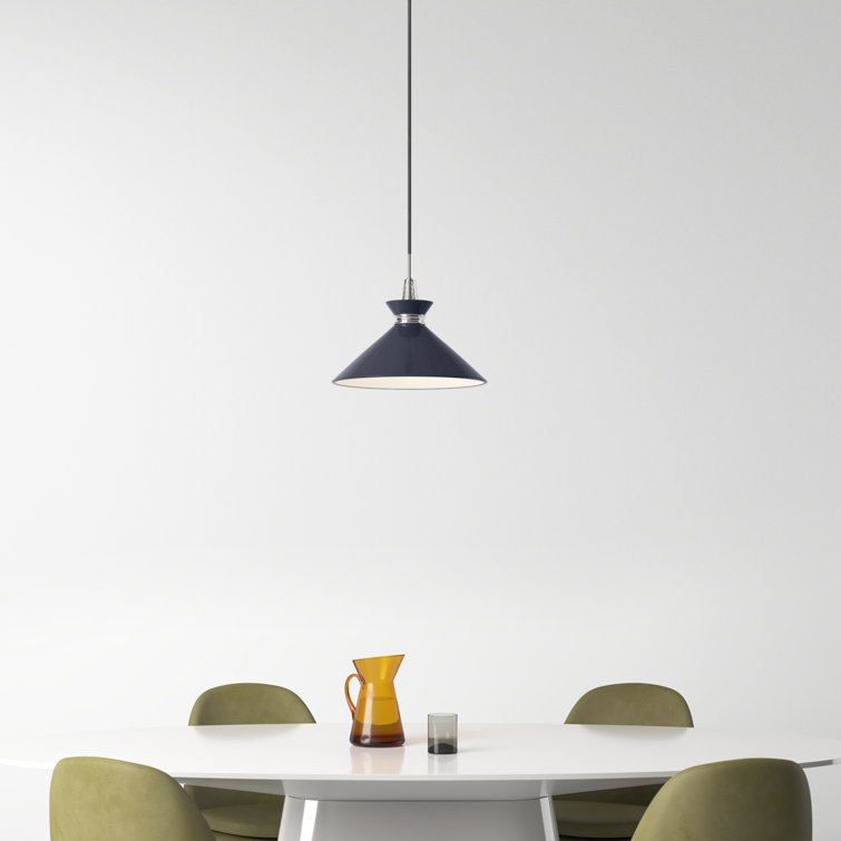 Polished Nickel and Navy Metal Cone Pendant Light