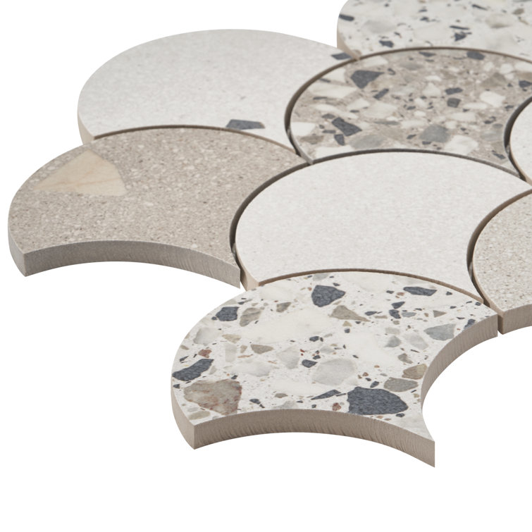Warm Beige Fish Scale Terrazzo Porcelain Mosaic Tile