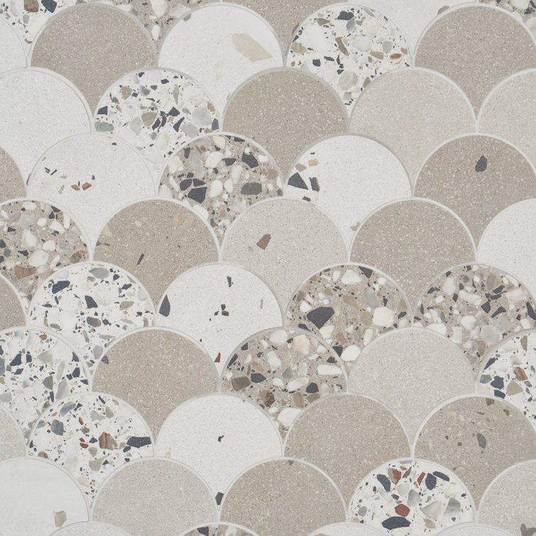Warm Beige Fish Scale Terrazzo Porcelain Mosaic Tile