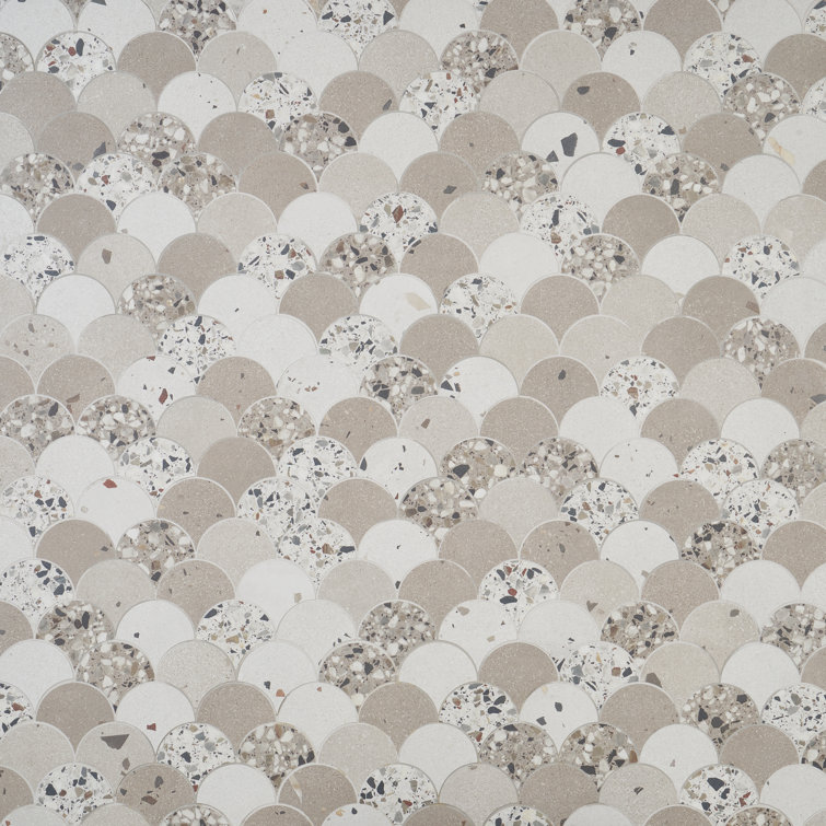 Warm Beige Fish Scale Terrazzo Porcelain Mosaic Tile