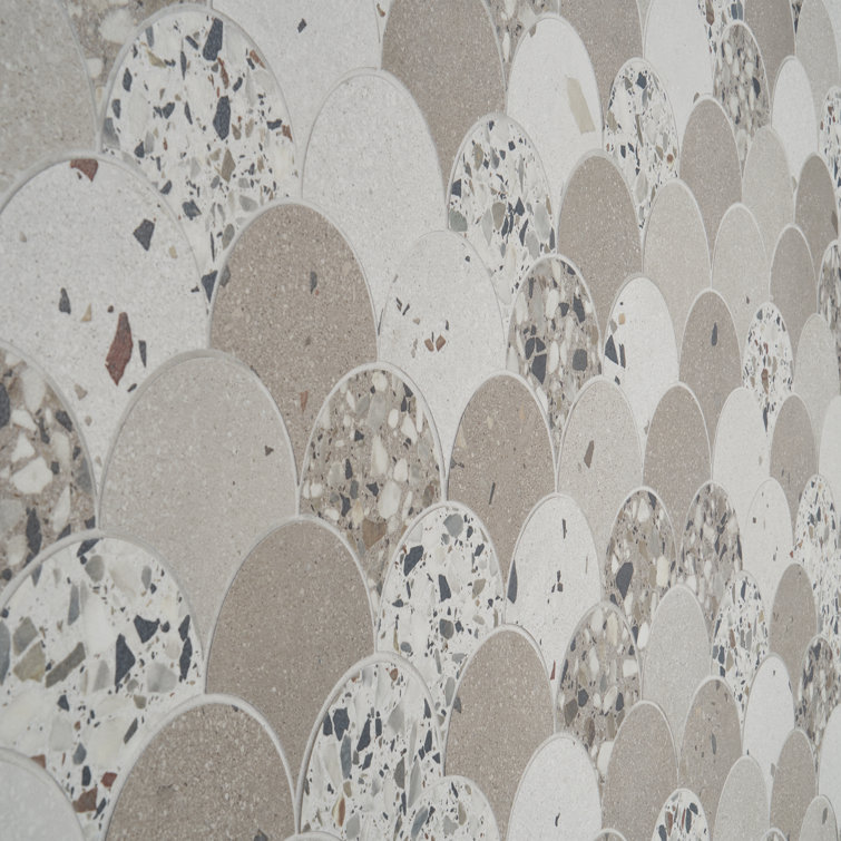 Warm Beige Fish Scale Terrazzo Porcelain Mosaic Tile