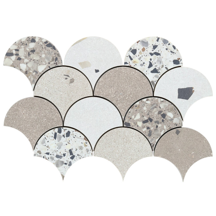 Warm Beige Fish Scale Terrazzo Porcelain Mosaic Tile