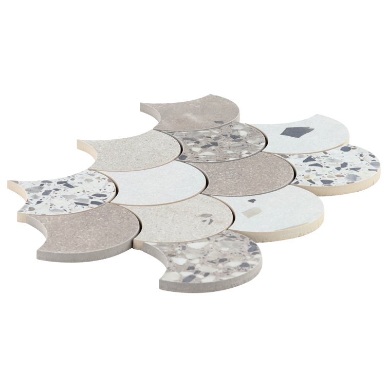 Warm Beige Fish Scale Terrazzo Porcelain Mosaic Tile