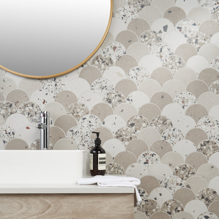 Warm Beige Fish Scale Terrazzo Porcelain Mosaic Tile