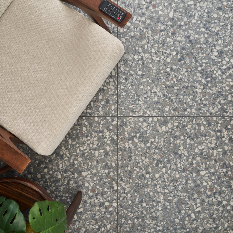 Bryant Charcoal Gray 24" Matte Porcelain Terrazzo Look Tile