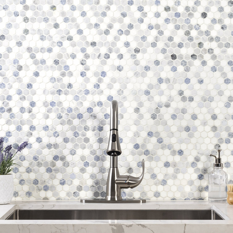 Azula Hexagon Blue and Gray Marble Mosaic Tile