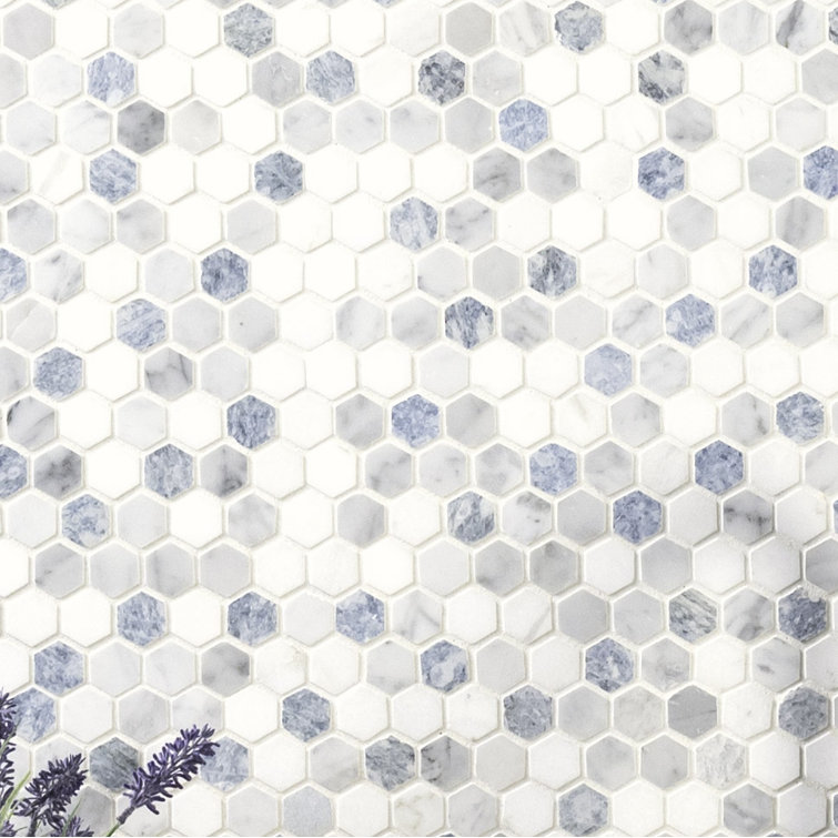 Azula Hexagon Blue and Gray Marble Mosaic Tile