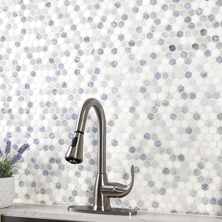 Azula Hexagon Blue and Gray Marble Mosaic Tile