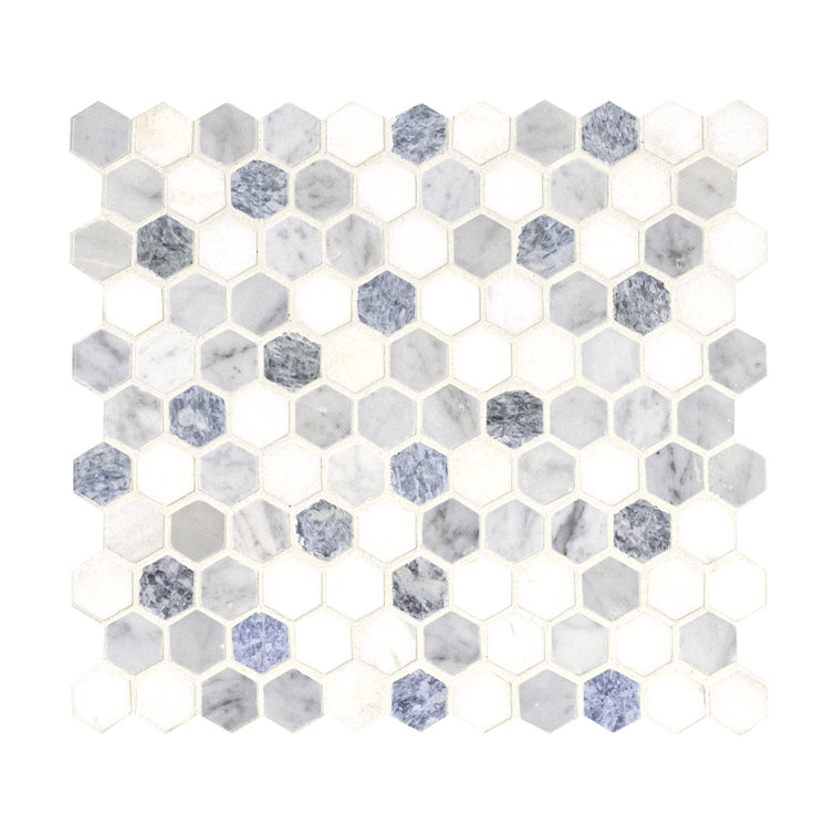 Azula Hexagon Blue and Gray Marble Mosaic Tile