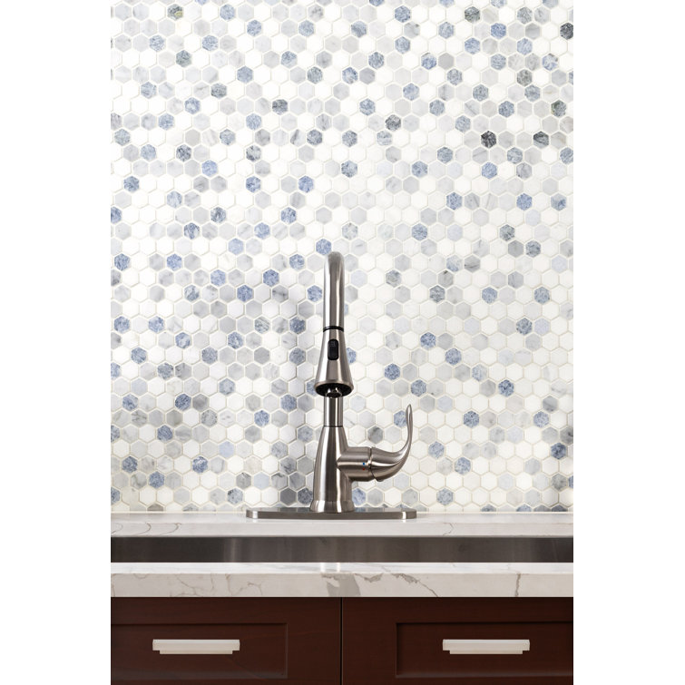 Azula Hexagon Blue and Gray Marble Mosaic Tile