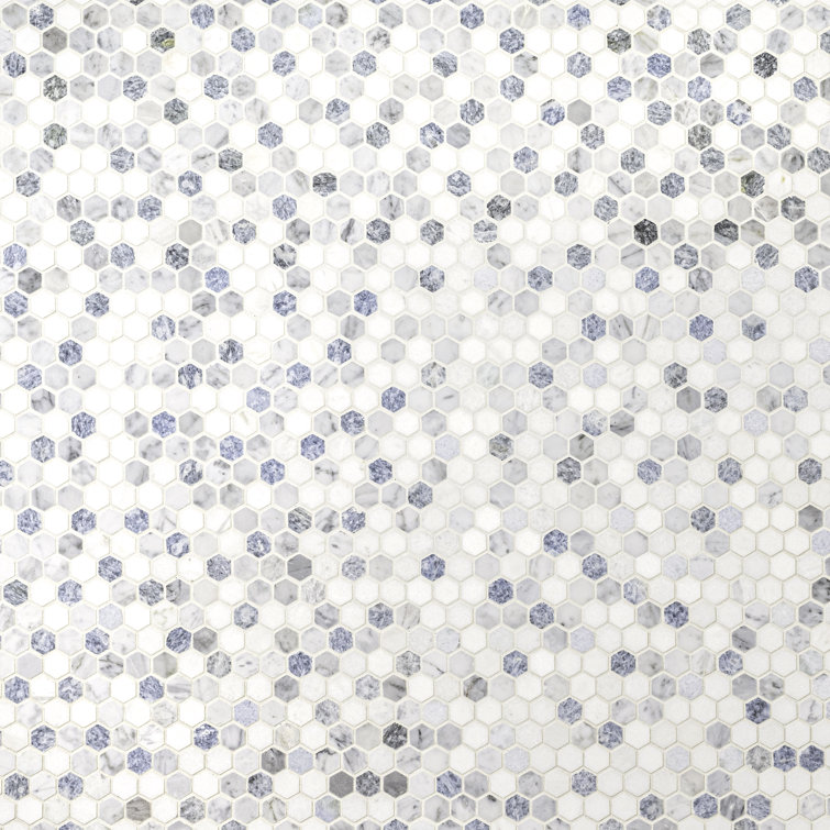 Azula Hexagon Blue and Gray Marble Mosaic Tile