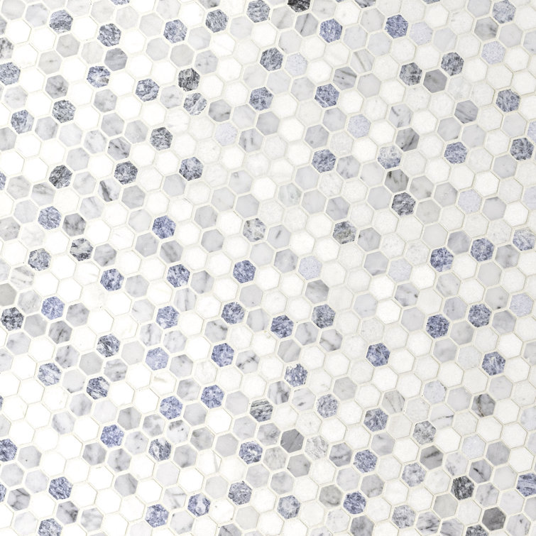 Azula Hexagon Blue and Gray Marble Mosaic Tile