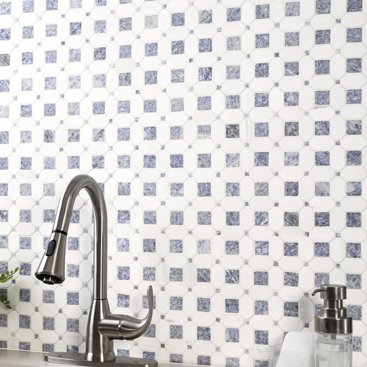 Azula Hatchwork Polished White Marble Mosaic Tile