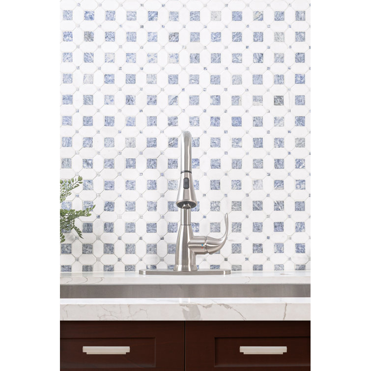Azula Hatchwork Polished White Marble Mosaic Tile