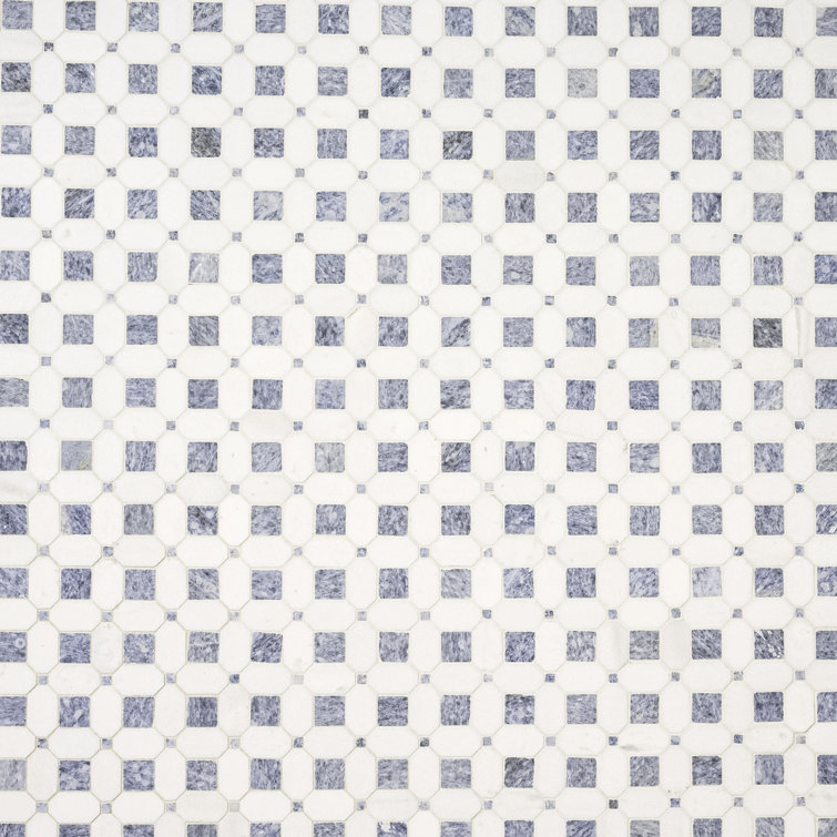 Azula Hatchwork Polished White Marble Mosaic Tile