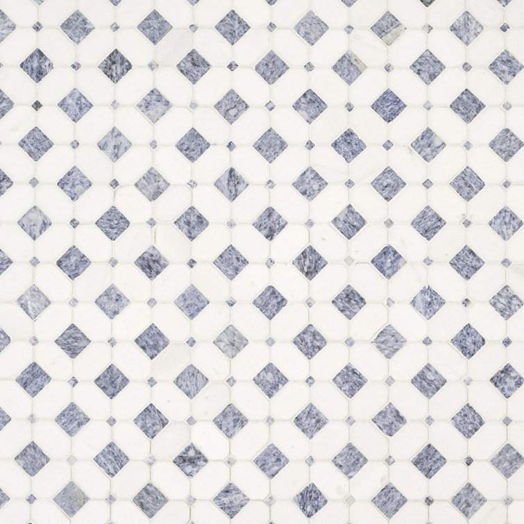 Azula Hatchwork Polished White Marble Mosaic Tile