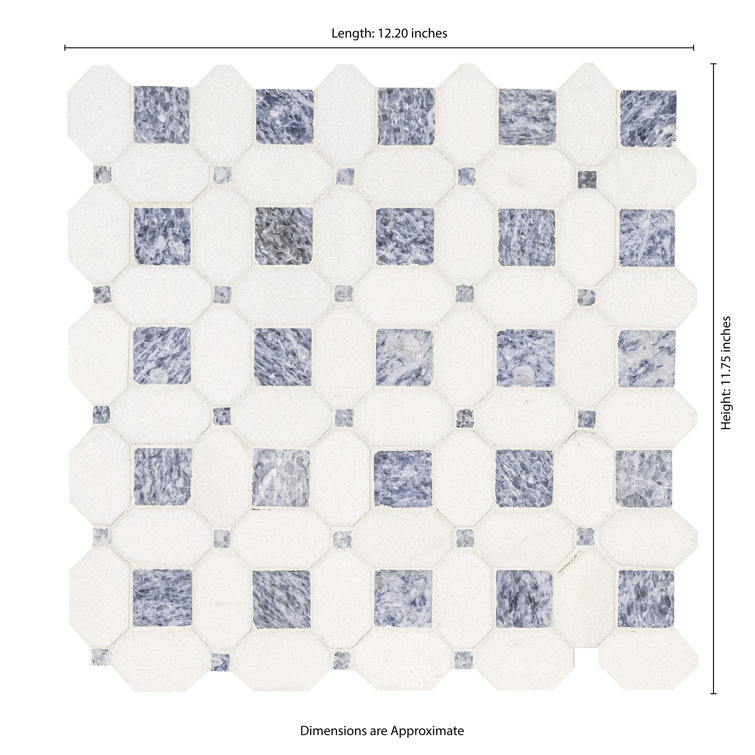 Azula Hatchwork Polished White Marble Mosaic Tile