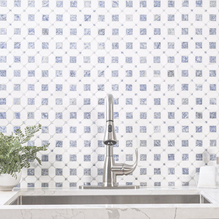 Azula Hatchwork Polished White Marble Mosaic Tile
