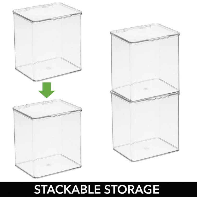 Clear Plastic Stackable Kitchen Pantry Organizer with Hinged Lid, 6 Pack