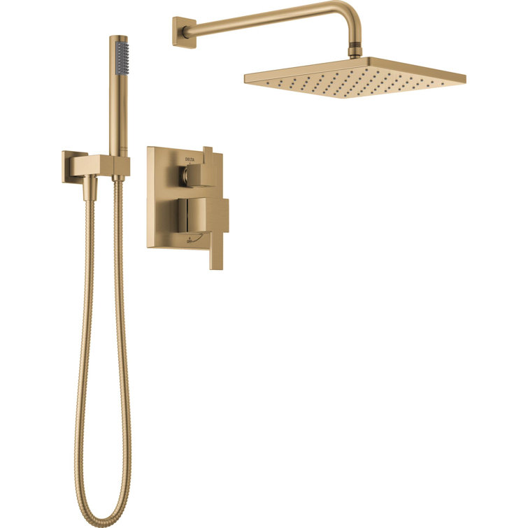 Champagne Bronze Modern Raincan Square Shower System with Handheld Spray