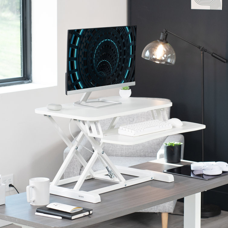 VIVO White 26" Compact Manual Height Adjustable Desk Riser