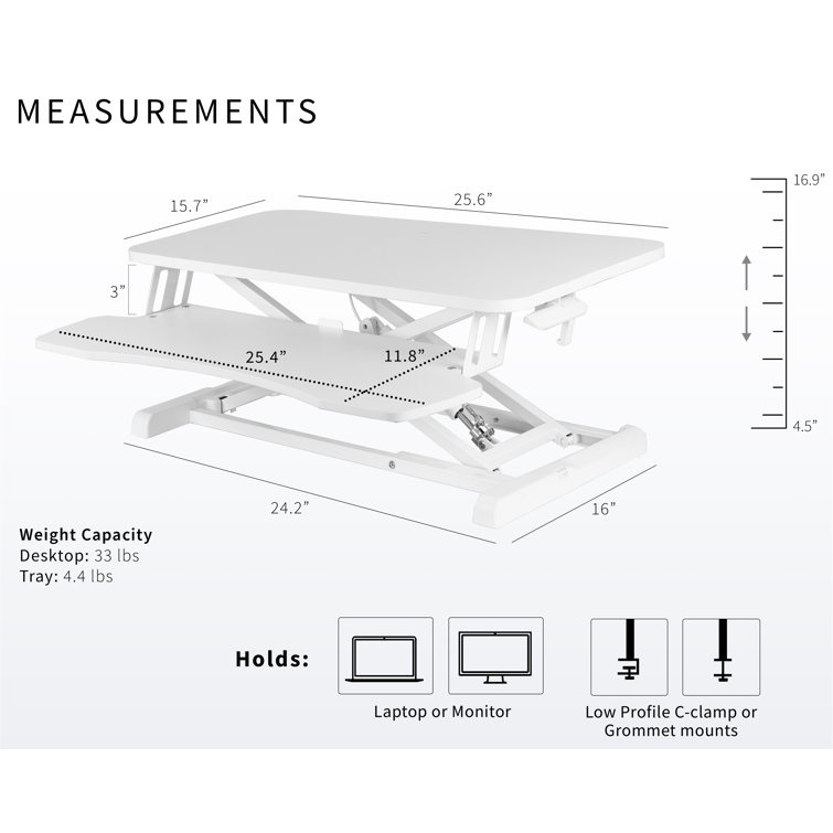 VIVO White 26" Compact Manual Height Adjustable Desk Riser