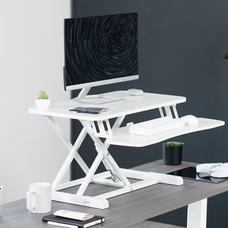 White 28" Manual Pneumatic Standing Desk Converter