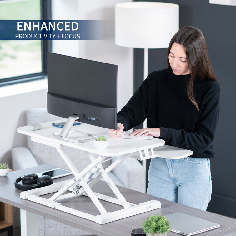 White 28" Manual Pneumatic Standing Desk Converter