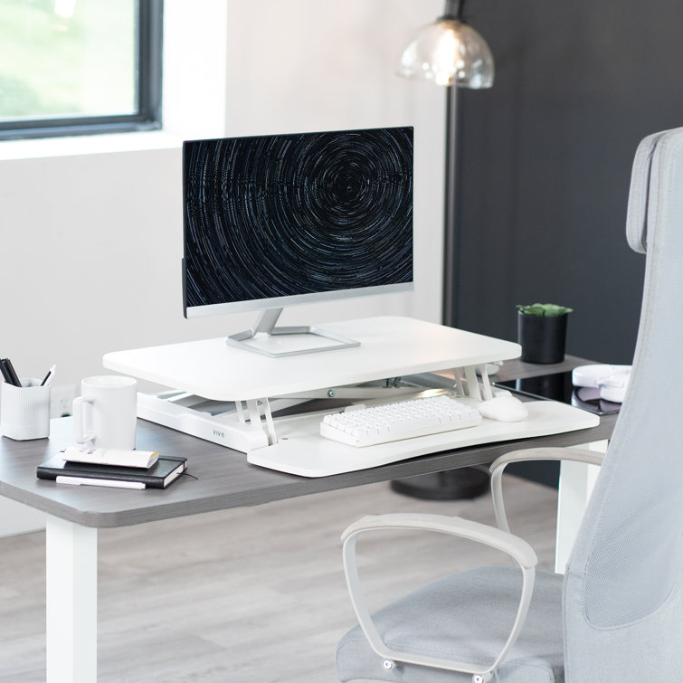 White 28" Manual Pneumatic Standing Desk Converter