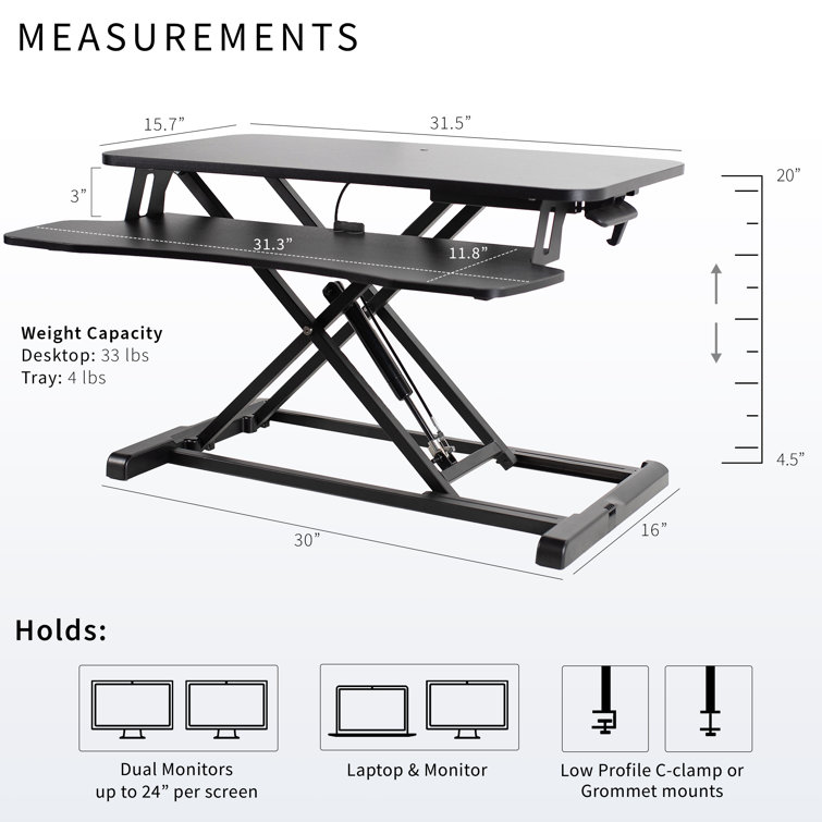 VIVO Black 32" Height Adjustable Standing Desk Converter