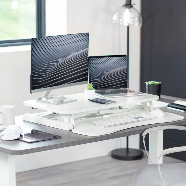 32" White Manual Height Adjustable Dual Monitor Desk Riser