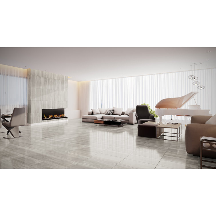 Large Gray Polished Porcelain Rectangular Floor and Wall Tile