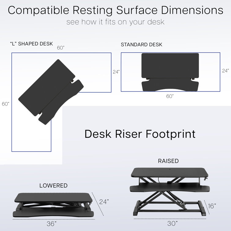 Elevate 36" White Pneumatic Standing Desk Converter with Removable Keyboard Tray