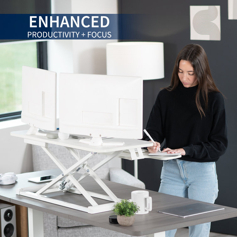 Elevate 36" White Pneumatic Standing Desk Converter with Removable Keyboard Tray
