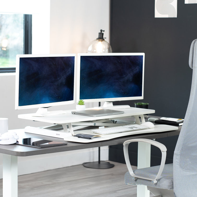 Elevate 36" White Pneumatic Standing Desk Converter with Removable Keyboard Tray