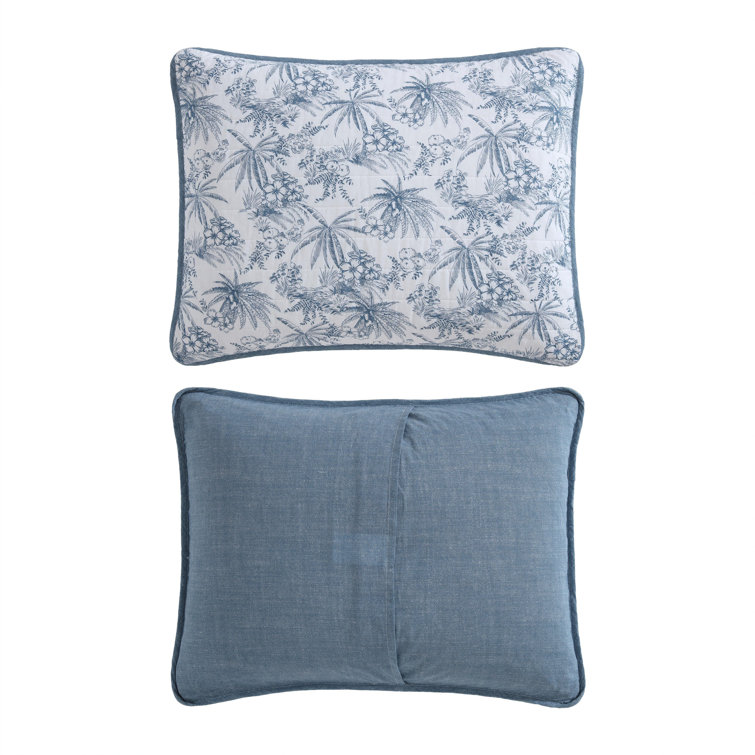 Blue Cotton Twin Reversible Quilt Set with Trim