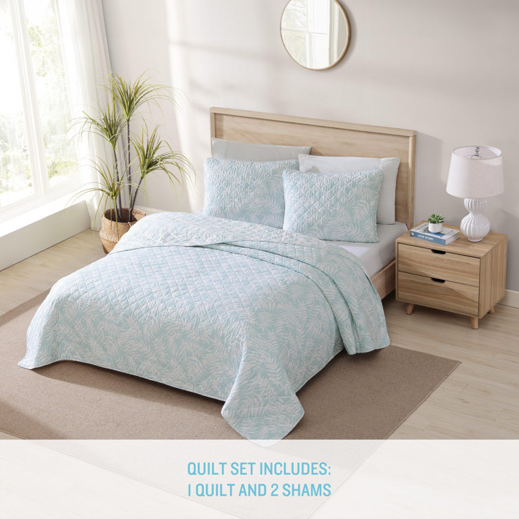 King Size Blue Cotton Reversible Quilt Set with Shams