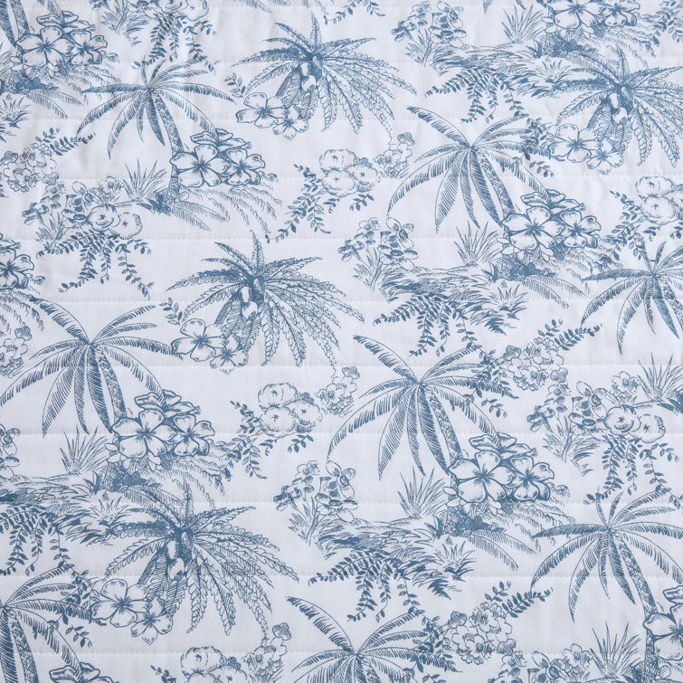 Blue Cotton Twin Reversible Quilt Set with Trim