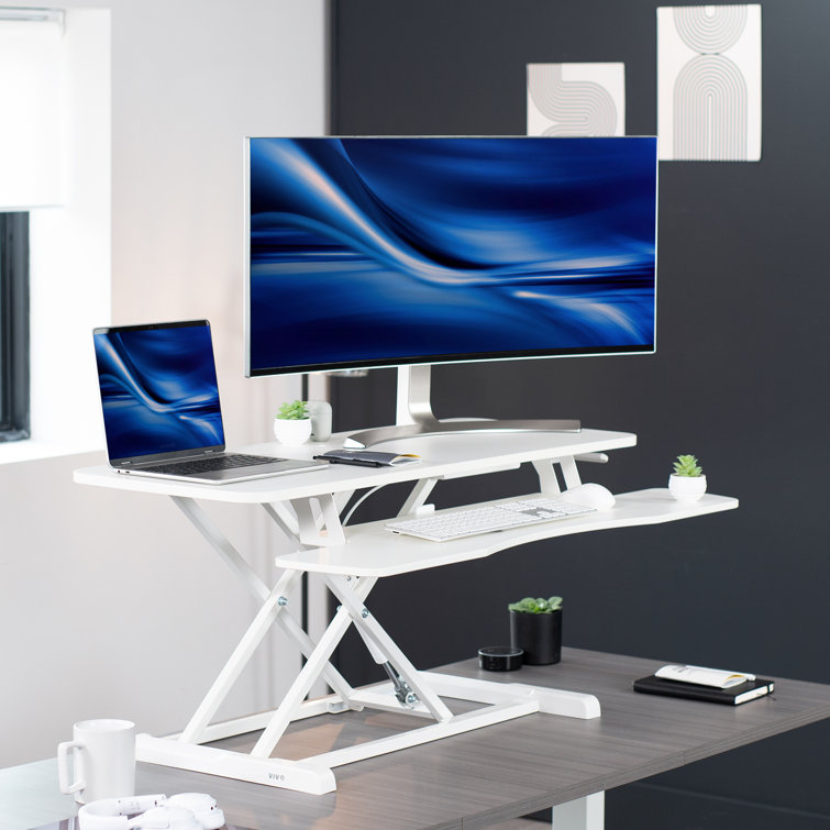 VIVO White 42" Adjustable Height Desk Converter with Pneumatic Spring