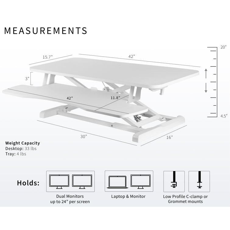 VIVO White 42" Adjustable Height Desk Converter with Pneumatic Spring