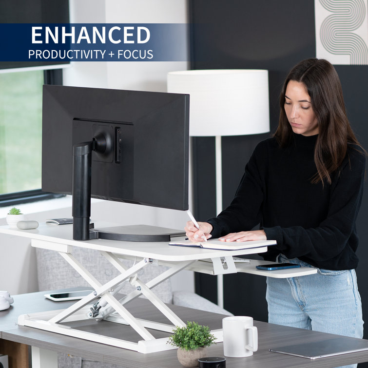 VIVO White 42" Adjustable Height Desk Converter with Pneumatic Spring