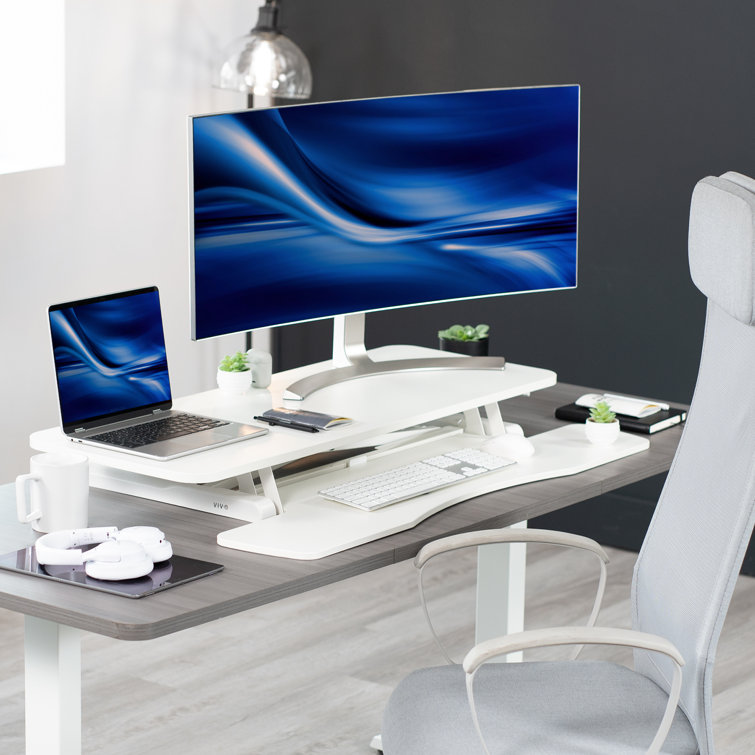 VIVO White 42" Adjustable Height Desk Converter with Pneumatic Spring
