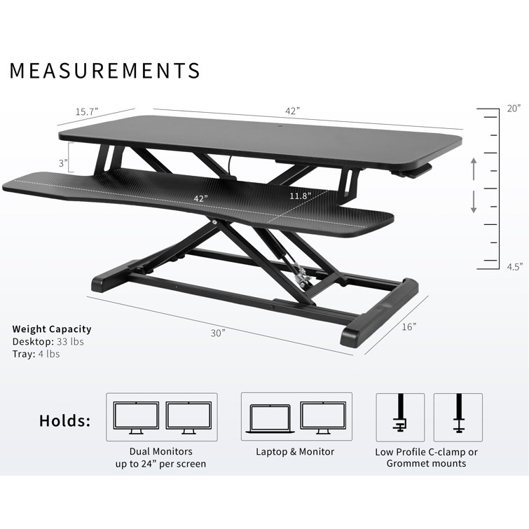 VIVO White 42" Adjustable Height Desk Converter with Pneumatic Spring