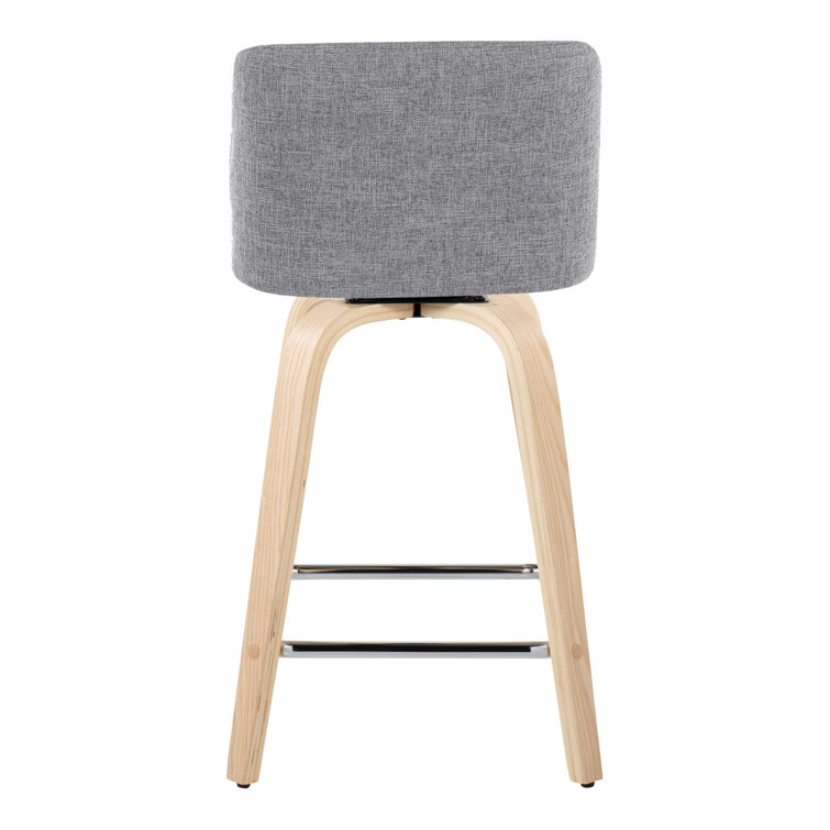 Gray Upholstered Swivel Counter Stool with Wood Legs