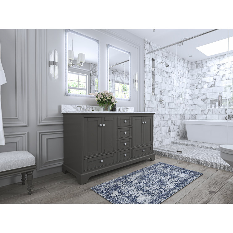 Sapphire Gray Solid Wood Double Vanity with Carrara Marble Top