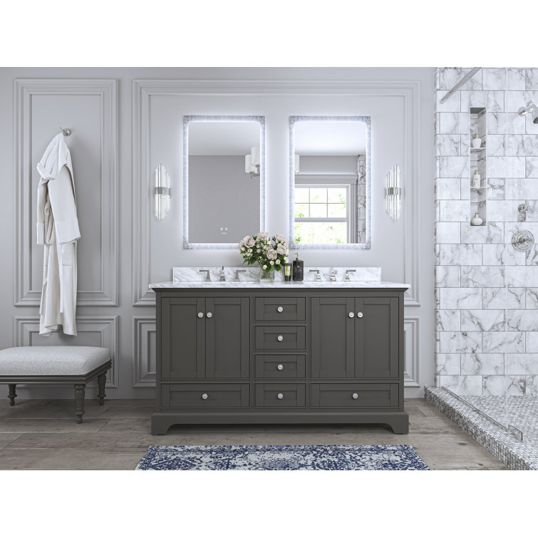 Sapphire Gray Solid Wood Double Vanity with Carrara Marble Top